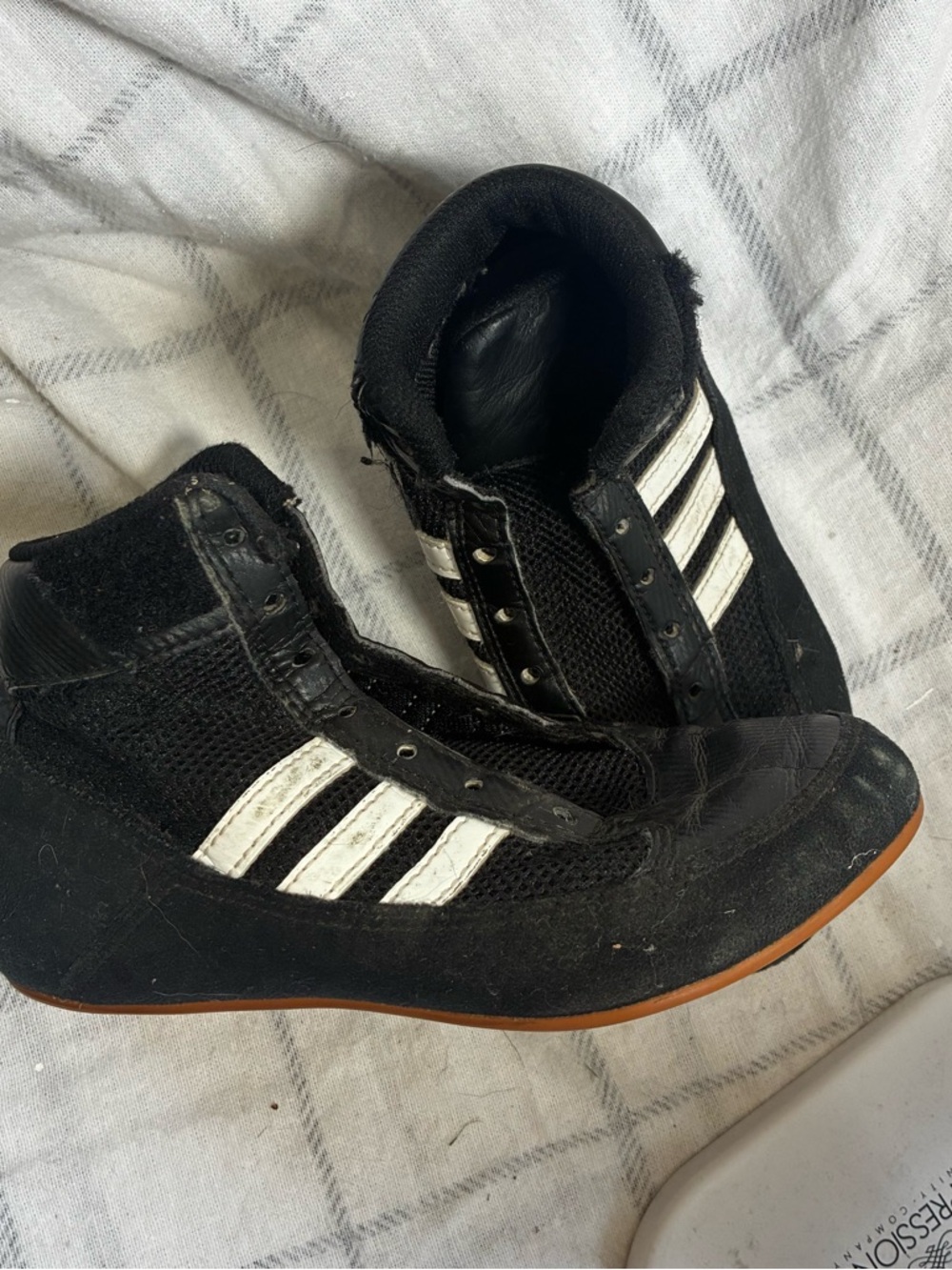 adidas Kids Black and White High-Top wrestling shoes
